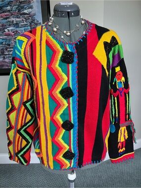 Michael Simon M L Indian Mexican Blanket Sweater Cardigan 
,